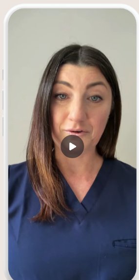 Creator video still — Lauren in navy scrubs reviewing a product.