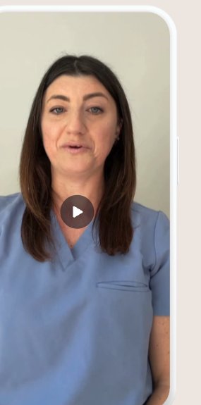 Creator video still — Lauren speaking to camera in scrubs.